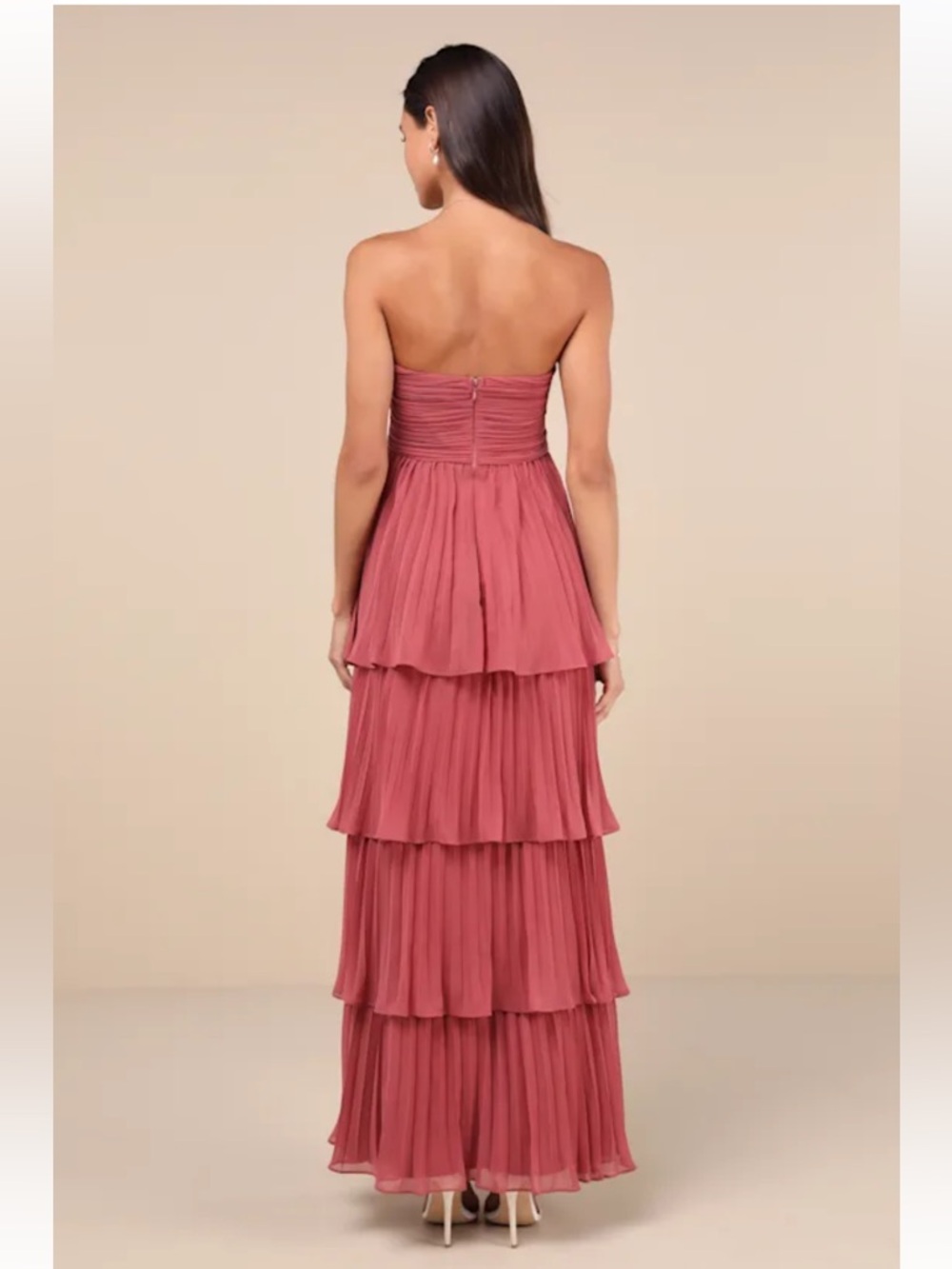 NWT Lulus Seriously Sensational Rusty Rose Strapless Tiered Maxi Dress - Picture 2 of 7